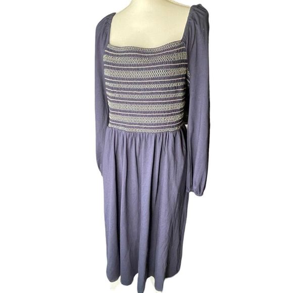 Boden Women's Navy Blue Smocked Jersey Midi Square Neck Dress Size … - Picture 5 of 9